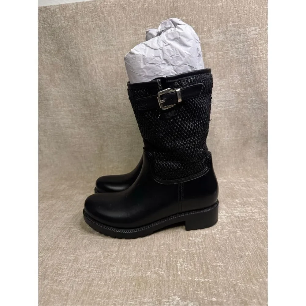 Dav Women's Side Zip Buckle Waterproof Mid-calf Rain Boots Black Size 6